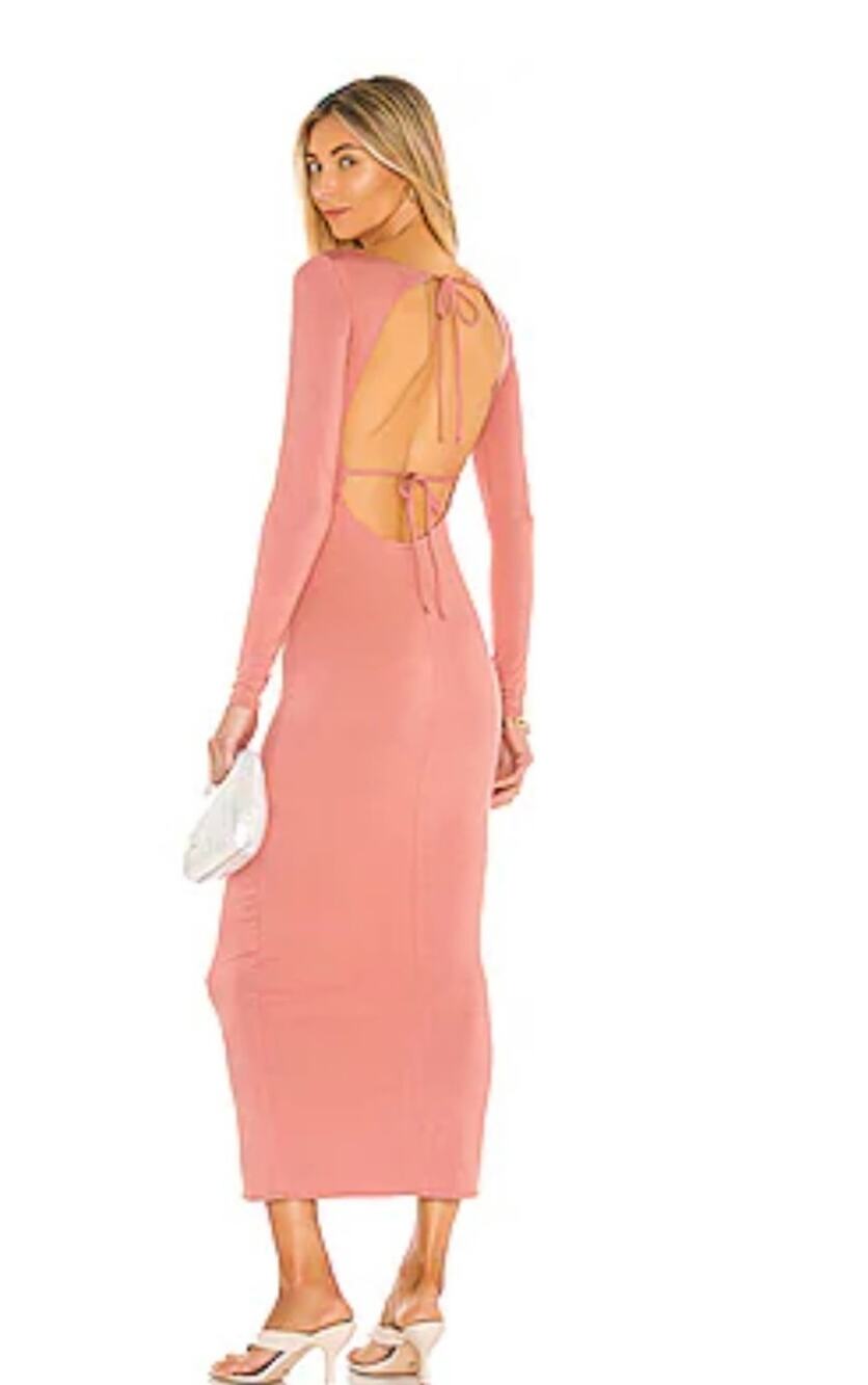 Lovers + Friends Maxi Oakley Open Back Long Sleeve Dress In Rose Pink Size Small